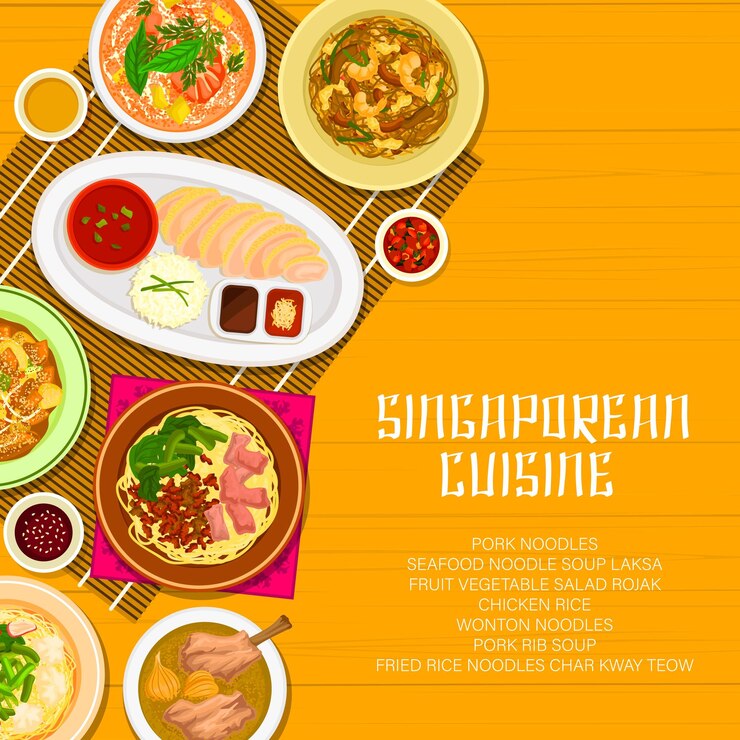 Vector singaporean cuisine menu cover restaurant dishes