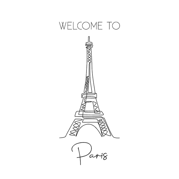Single continuous line drawing of Eiffel Tower Iconic landmark place in Paris France World travel wall decor home art poster print concept Modern one line draw design vector graphic illustration