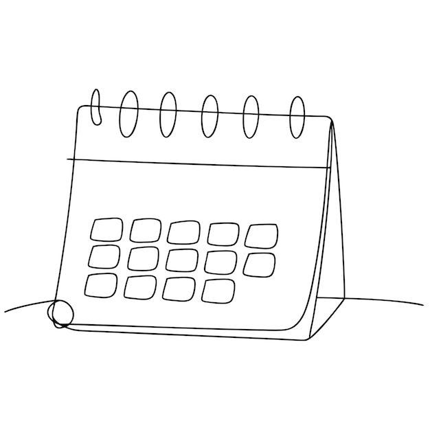 Single Line Art Table Calendar Outline Vector Month Date Wavy Frame Continuous Drawing Illustration