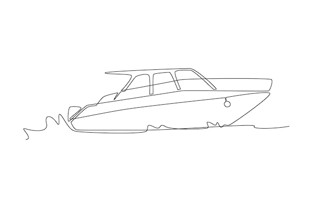 Single one line drawing little sailing ship boat sailboat flat style Sailing ship sailboat with white sails Continuous line draw design graphic vector illustration