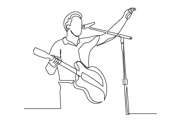 Single oneline drawing of a singer with a guitarcontinuous line drawing rock star man