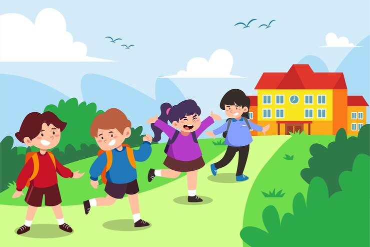 Vector siswa dengan teman kembali ke sekolah