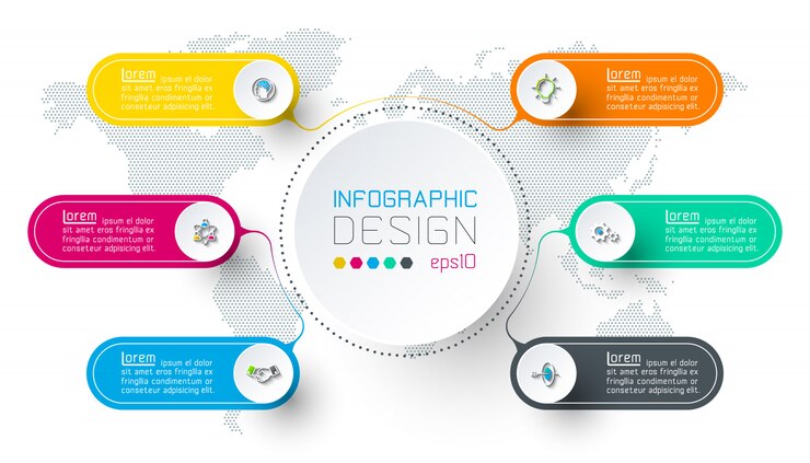 Six circles with business icon infographics.