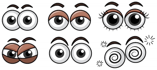 six diffrent eyes expression on white background