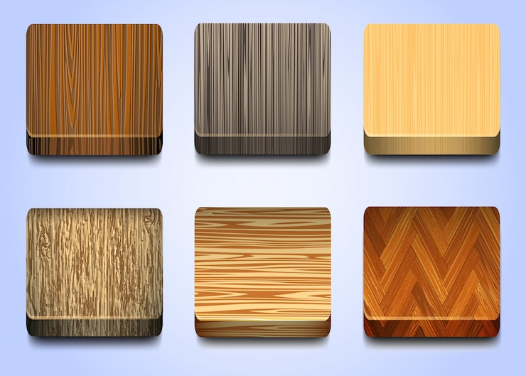 Vector six icons with wooden texture