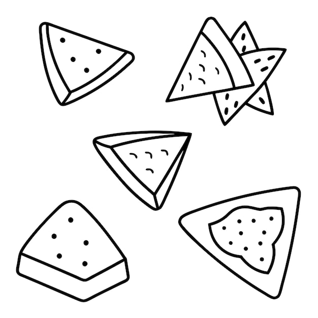 sixpiece line art collection of spicy nachos bundle in various fonts