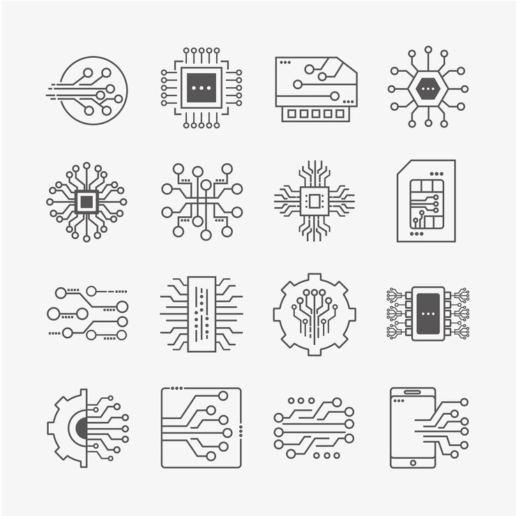 Vector sixteen electronic circuits icons