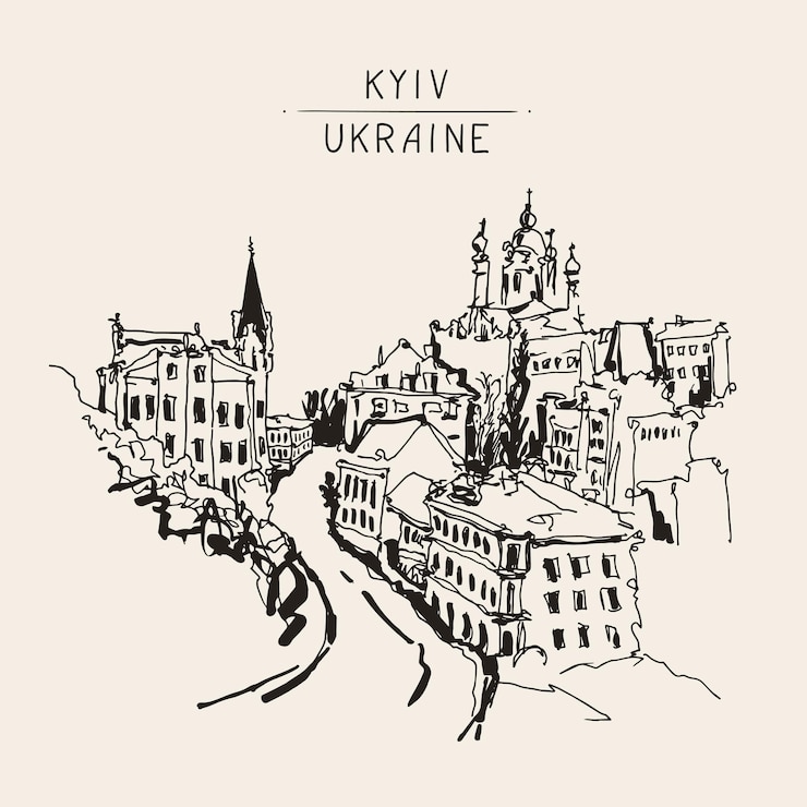 Vector sketch drawing of andrews descent  one of the most popular places in kyiv ukraine