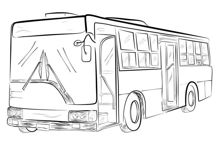 Sketch Vector of Classic Big Bus Low Angle Perspective