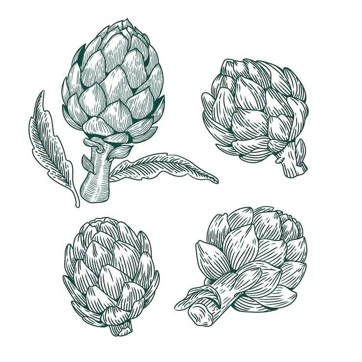 Vector sketsa ilustrasi vektor artichoke yang digambar tangan