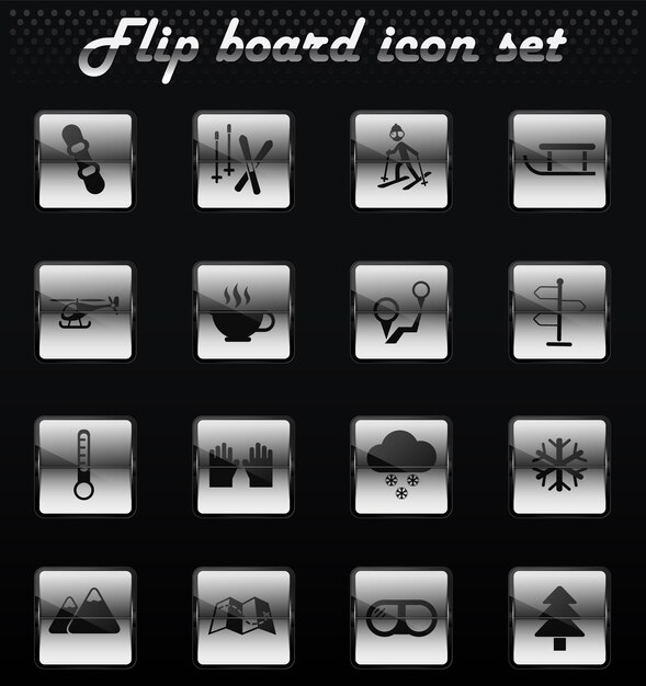 Skiing vector flip mechanical icons for user interface design