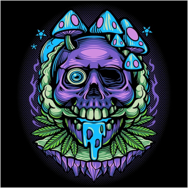 Skull magic mushroom weeds mascot logo