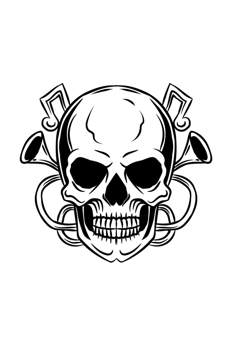 Vector skull with trumpet vector illustration