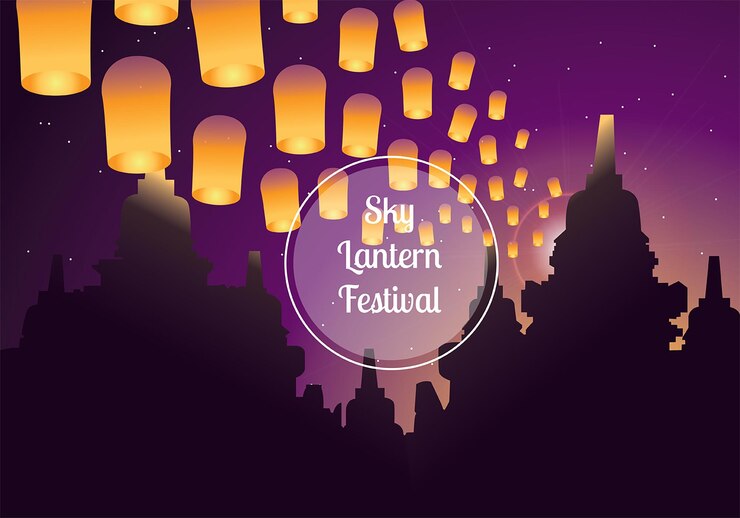 Sky Lantern Festival Vector Background