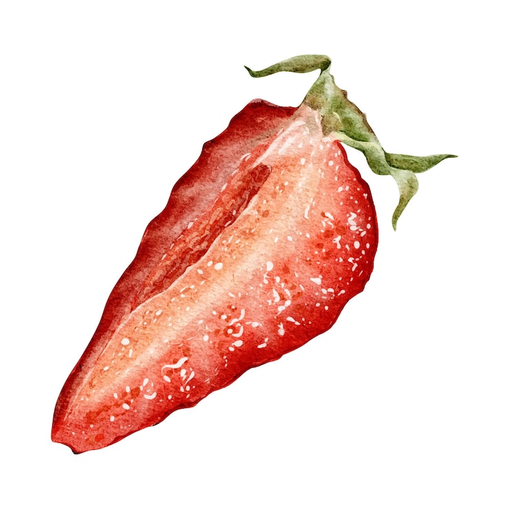 Vector slice of strawberry berry isolated hand drawn watercolor illustration of red pulp juicy fruit summer clipart for menu package cosmetic textile stationery cards recipe