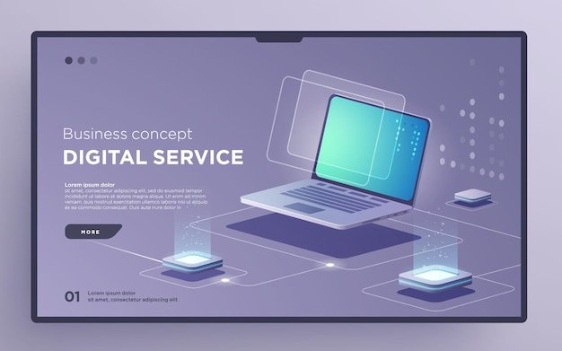 slide hero page or digital technology banner digital service business concept isometric vector