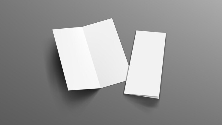 Vector slim vertical half folded brochure on gray