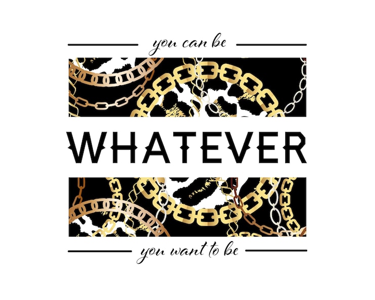 Vector slogan 'kamu bisa menjadi apa pun yang kamu inginkan' pada pola mulus fashion dengan rantai emas dan latar belakang desain kain cetak leopard dengan aksesori logam rantai
