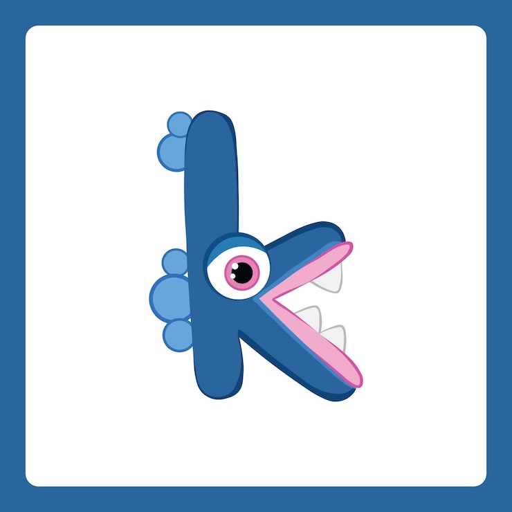 Vector small alphabet shapes cartoon monster k