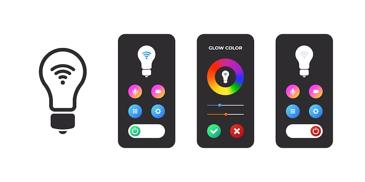 Vector smart bulb controlled by smartphone led bulbs with wireless remote vector illustration