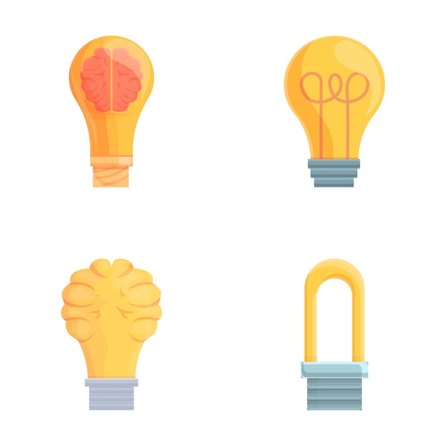 Smart bulb icons set cartoon vector Various glowing smart lamp