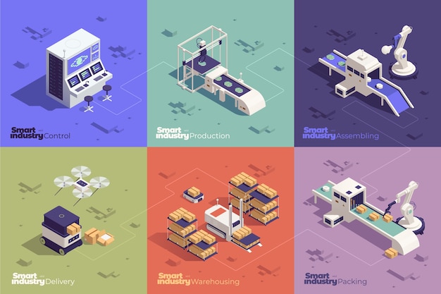 Smart industry illustrations in isometric view