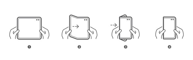 Smart Phone Tablet with Foldable Screen Step by step folding unfolding manual instructions Vector Isolated