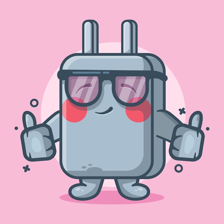 Vector smart smartphone charger character mascot with thumb up hand gesture isolated cartoon