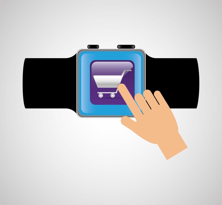 Vector smart watch wearable technology shooping cart online