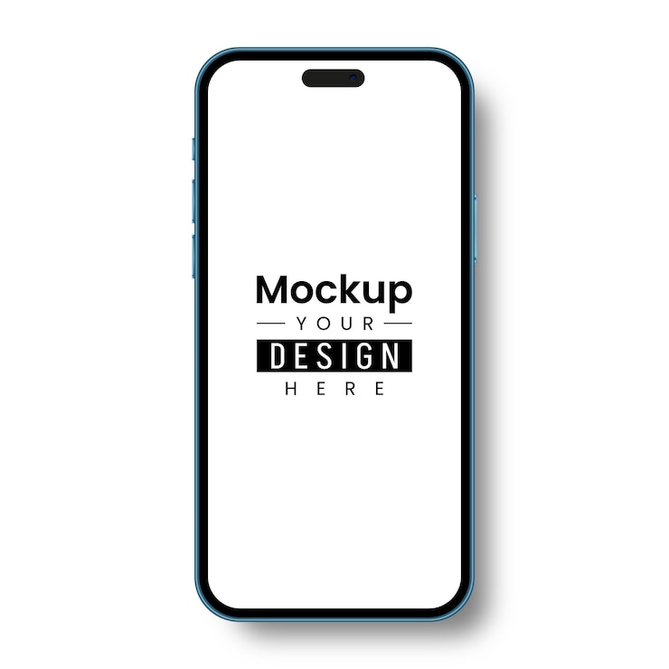 Vector smartphone mockup front view blue color iphone 14 and 15 pro mobile screen mockup template and isola