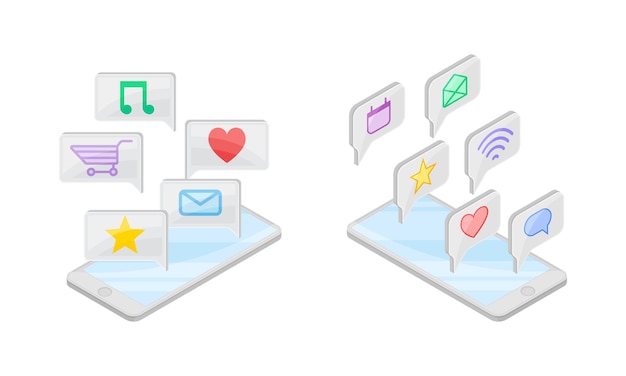 Smartphone Software with Online Mail and Messaging App Vector Isometric Set