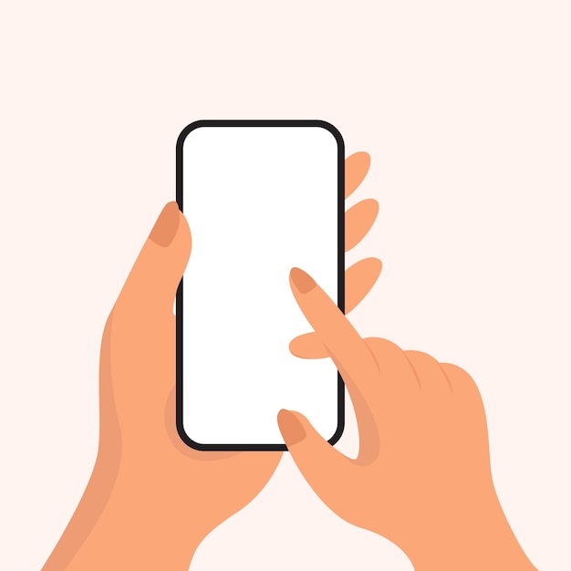 smartphone touchscreen using hand blank display vector illustration