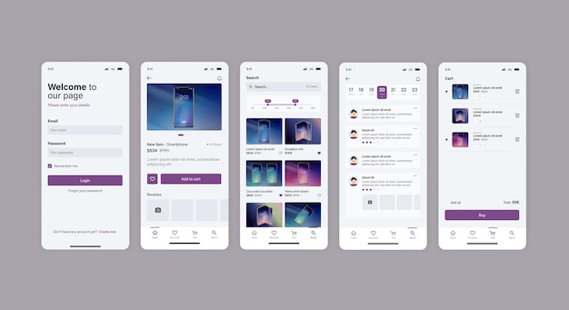 smartphone ui app phone screens for shop application mobile interface with account screenshots