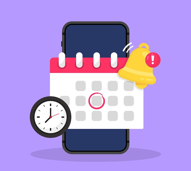 Vector smartphone with calendar notification message on screen