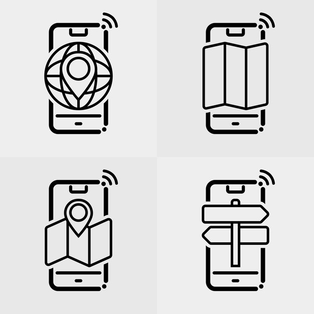 smartphone with map and navigation line icons 1
