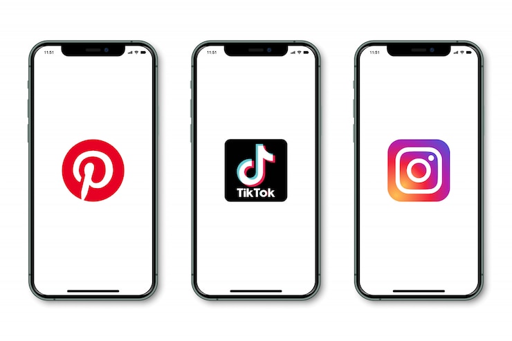 Vector smartphones with social media logo on screen