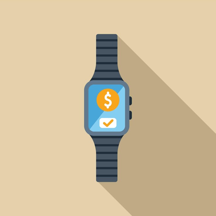 Vector smartwatch showing successful mobile payment transaction