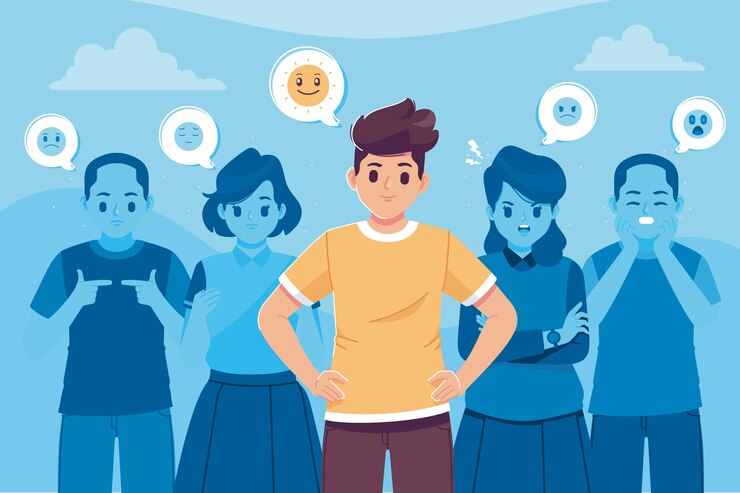 Vector smiling people in crowd illustration background