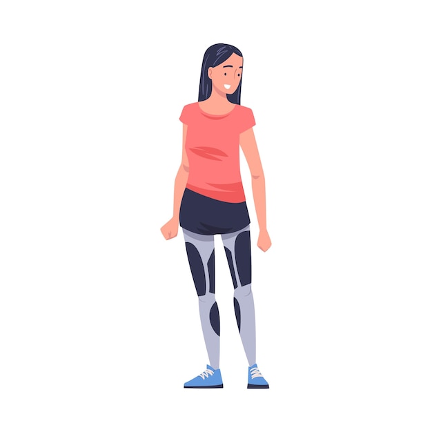 Smiling Woman Character with Robotic Body Part or Limb Prosthesis Restoring Normal Functioning Vector Illustration