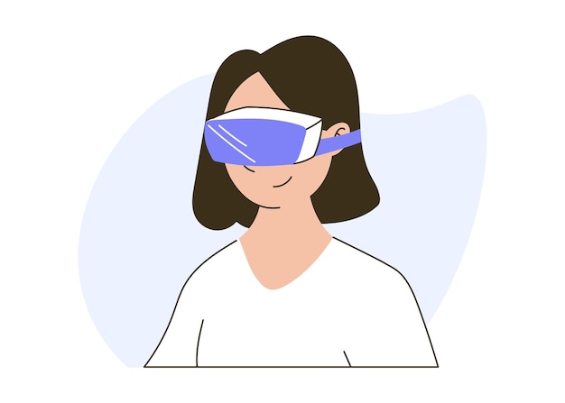 Smiling Woman Using a Virtual Reality Headset Modern VR Technology vector isolated cartoon flat Illustration
