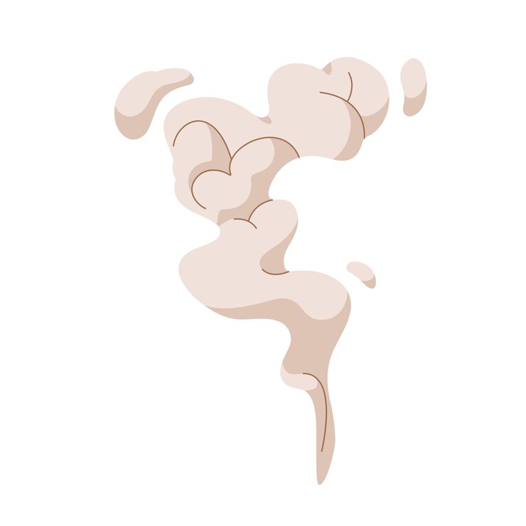 Vector smoke and dust cloud rising up. gas and fume steam, exhaust. bomb explosion effect. abstract vapor curves. intense smoky silhouette. flat graphic vector illustration isolated on white background.