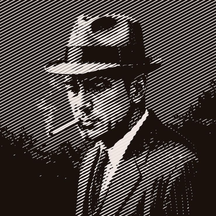 Vector smoking man wearing a suit vintage woodcut engraving style