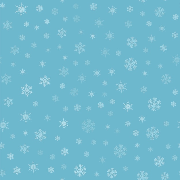 Snow seamless pattern. White snowflakes on blue background. Falling snow.