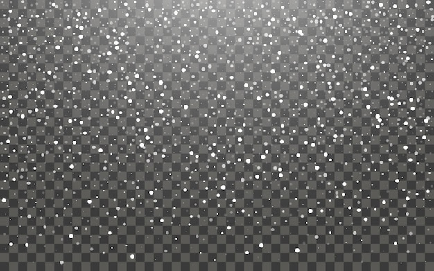 Snowfall and falling snowflakes on dark transparent background. White snowflakes and Christmas snow. Vector illustration