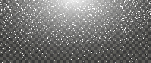Snowfall and falling snowflakes on transparent background. White snowflakes and Christmas snow. Vector illustration