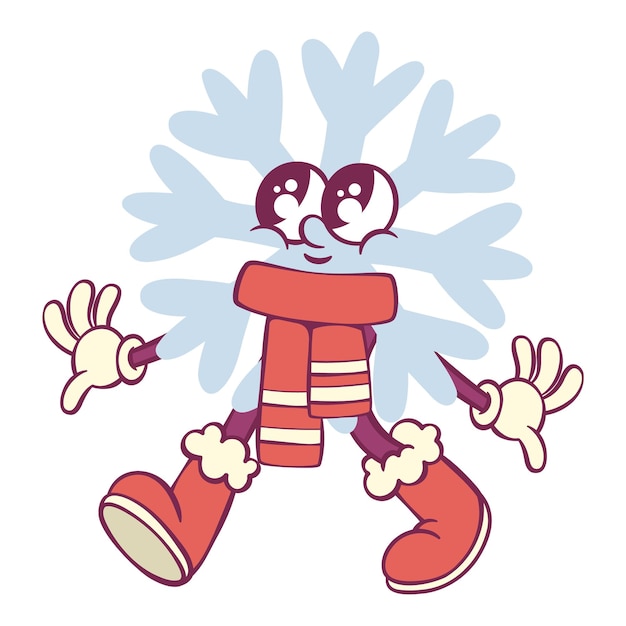 Snowflake retro groovy cartoon character mascot