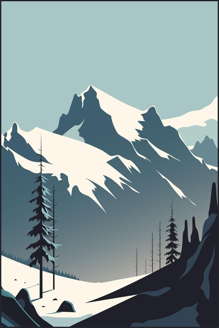 Vector snowy mountain scenery beautiful natural background