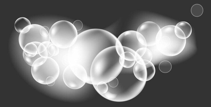 Vector soap foam bubbles realistic white glowing mockup