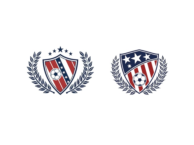 Soccer club logo shield emblem red and blue colors soccer ball icon white stars laurel wreath