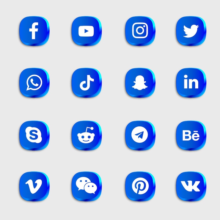 Vector social media icons pack with blue icons